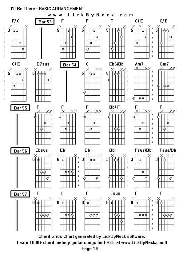 Chord Grids Chart of chord melody fingerstyle guitar song-I'll Be There - BASIC ARRANGEMENT,generated by LickByNeck software.